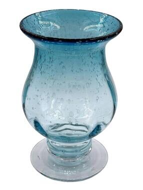 Beautiful Art Glass Vase Aqua Blue Bubble Glass Pedestal Vase Vintage Style